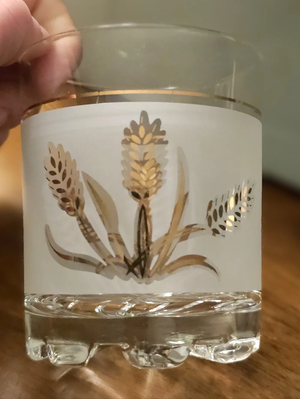 DeValBor Italian Frosted Gold Leaf Wheat Pattern Ice Bucket 3 Glasses Vintage
